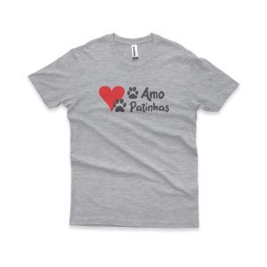 Camiseta Masculina Amo Patinhas Cinza Mescla